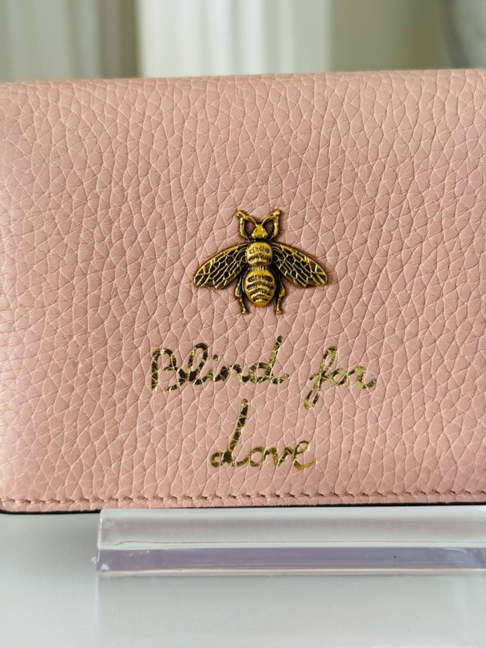 Gucci Bee “Blind for Love” Pink Leather Card Holder Wallet - Picture 7 of 12